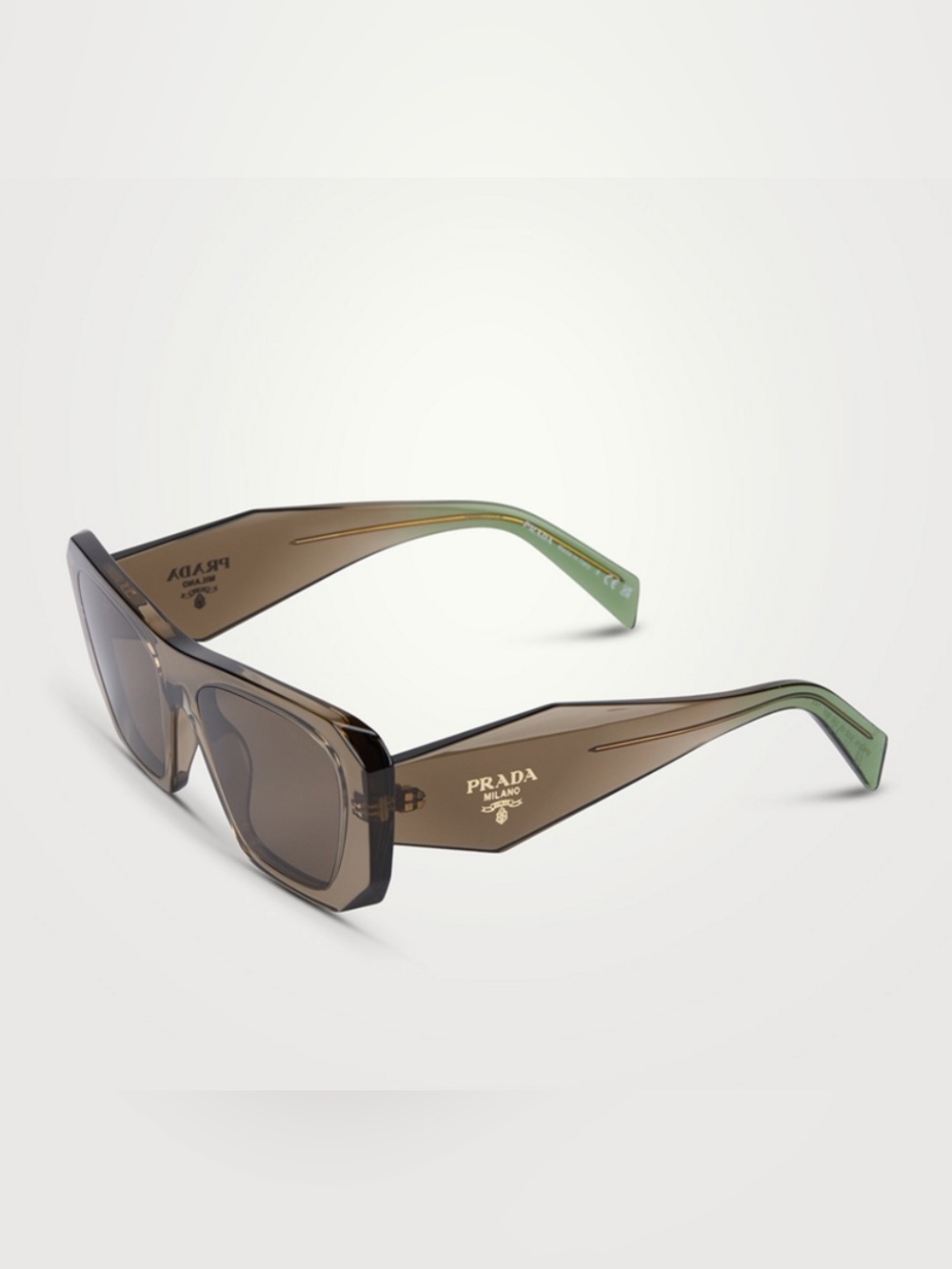 PRADA (NWT) Square Sunglasses
Brown Frame Sunglasses w Green Temple Tip